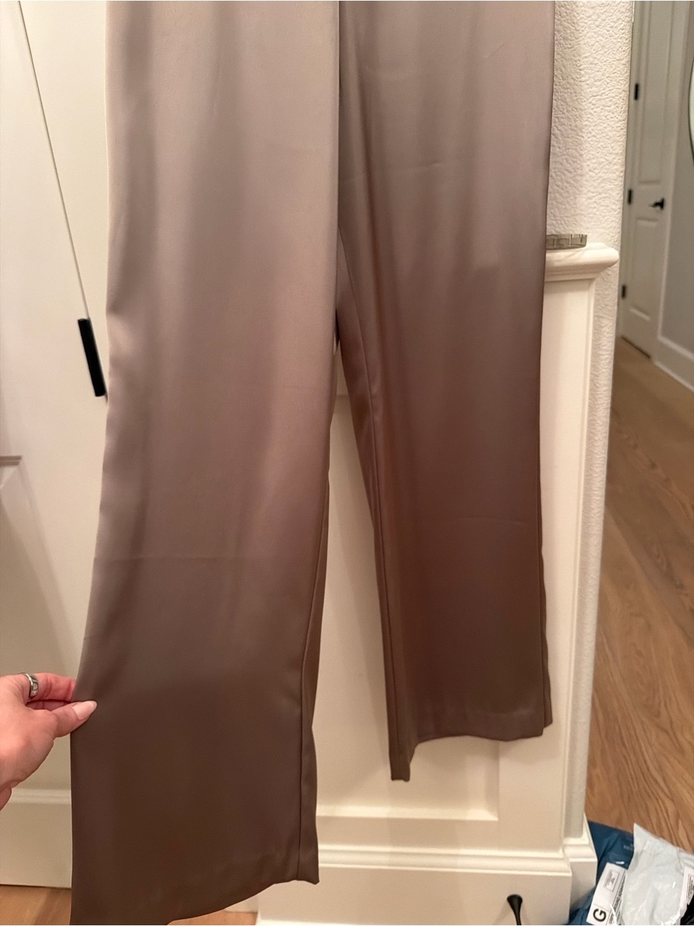 Zara Satin wide leg trousers in Taupe